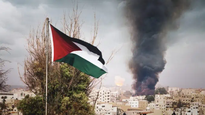 Palästina Flagge beim Bombenagriff